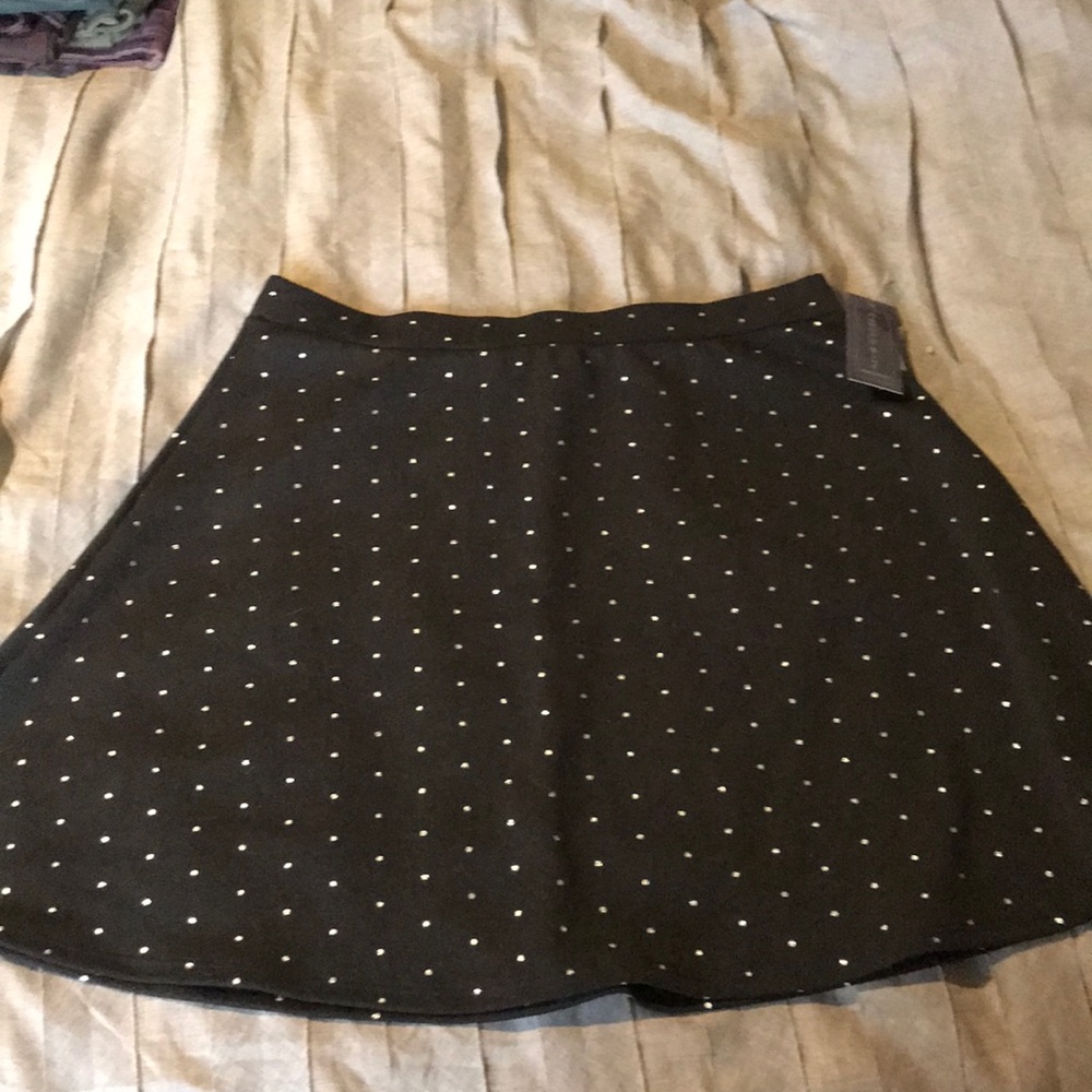 NWT Black skater skirt with silver polka dots